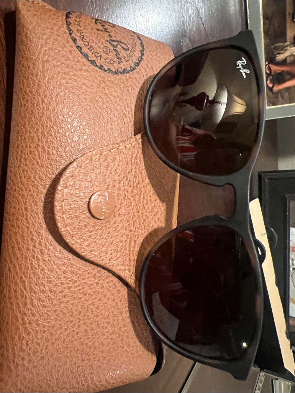 Ray-Ban Black Frame Sunglasses with Brown Case